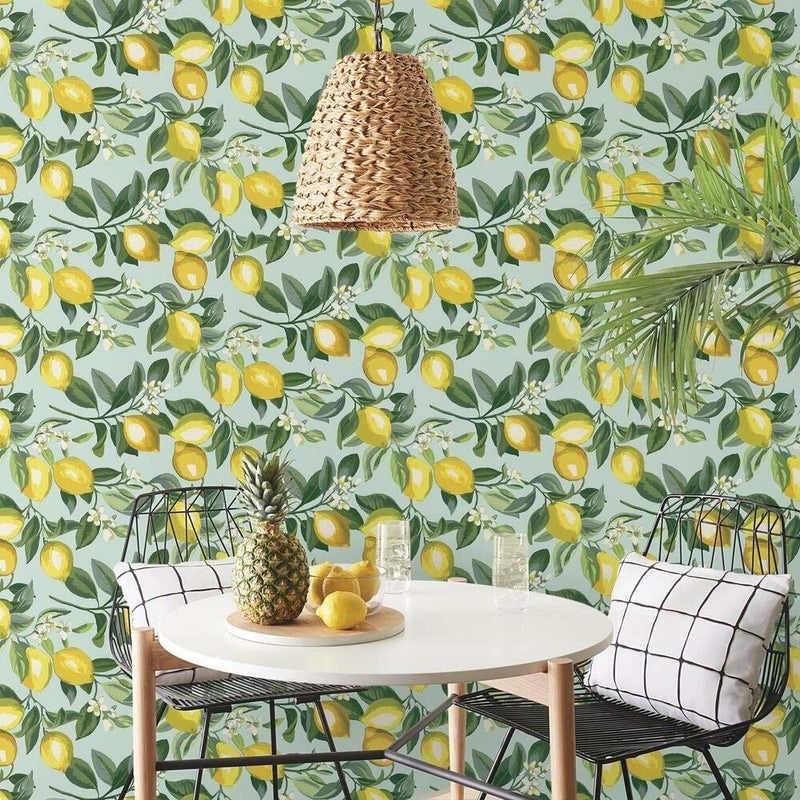 RoomMates RMK11656WP Lemon Zest Yellow and Teal Peel and Stick Wallpaper - Image 2
